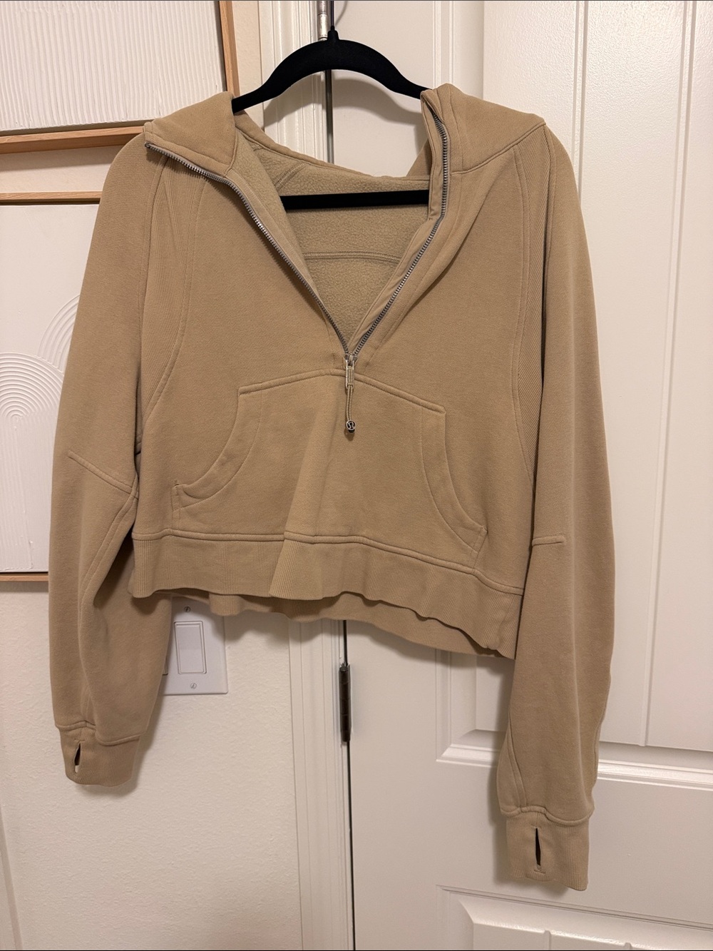 Lululemon Cropped Tan Half-Zip Hoodie for Women